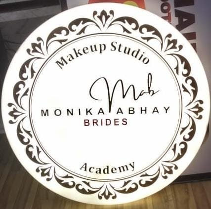 Round LED backlit signboard for Monika Abhay Makeup Studio and Bridal Academy, Circular Road, Ranchi — made by Aryan Enterprises signage shop